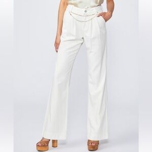 New Paige Pleated Leenah Pearl Chain Jeans White French Ivory Sz 28